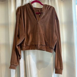 SKIMS Velour cropped zip up hoodie
